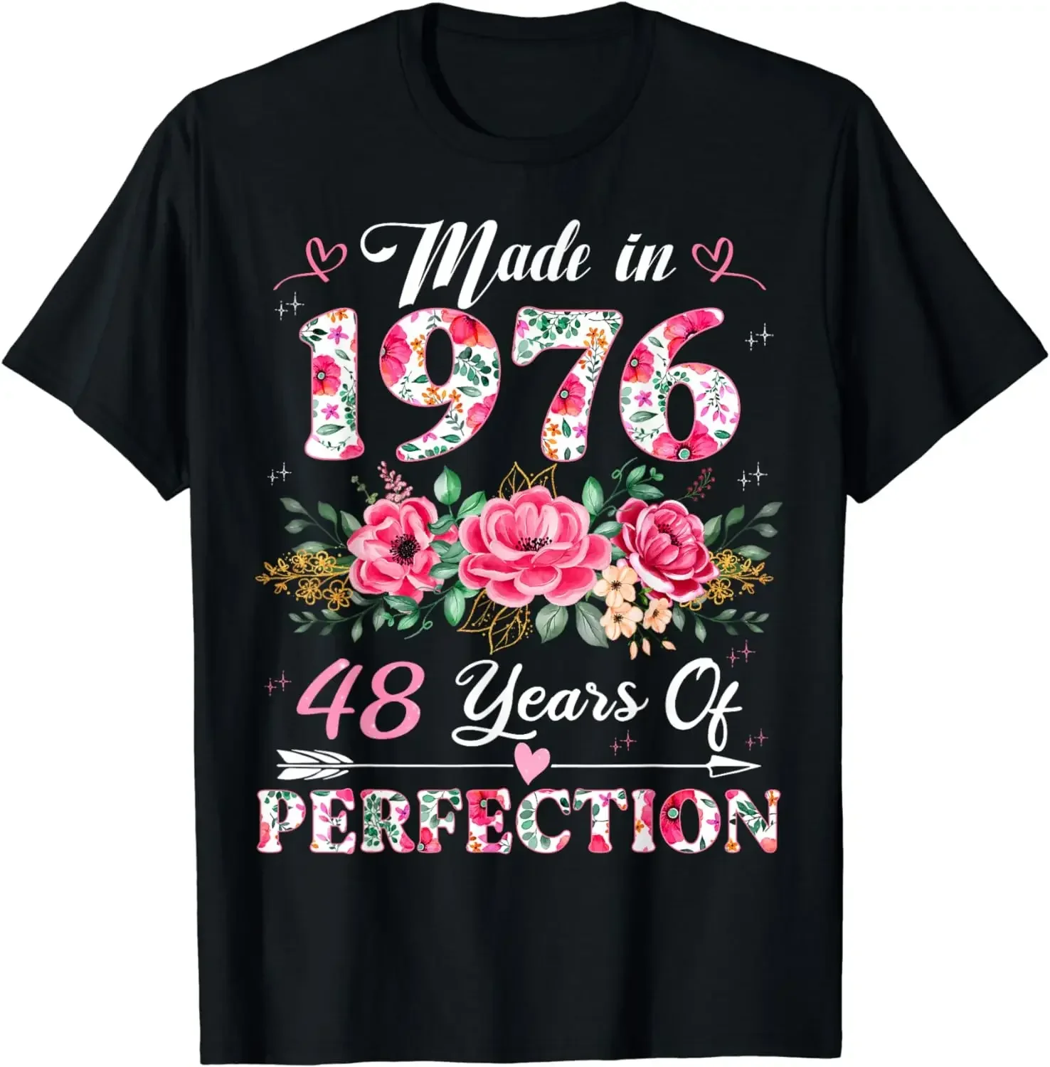 vintage Funny Birthday Gifts 48 Year Old Made in 1976 Floral 48th  men Custom Printed heavyweight Streetwear Graphic T Shirts