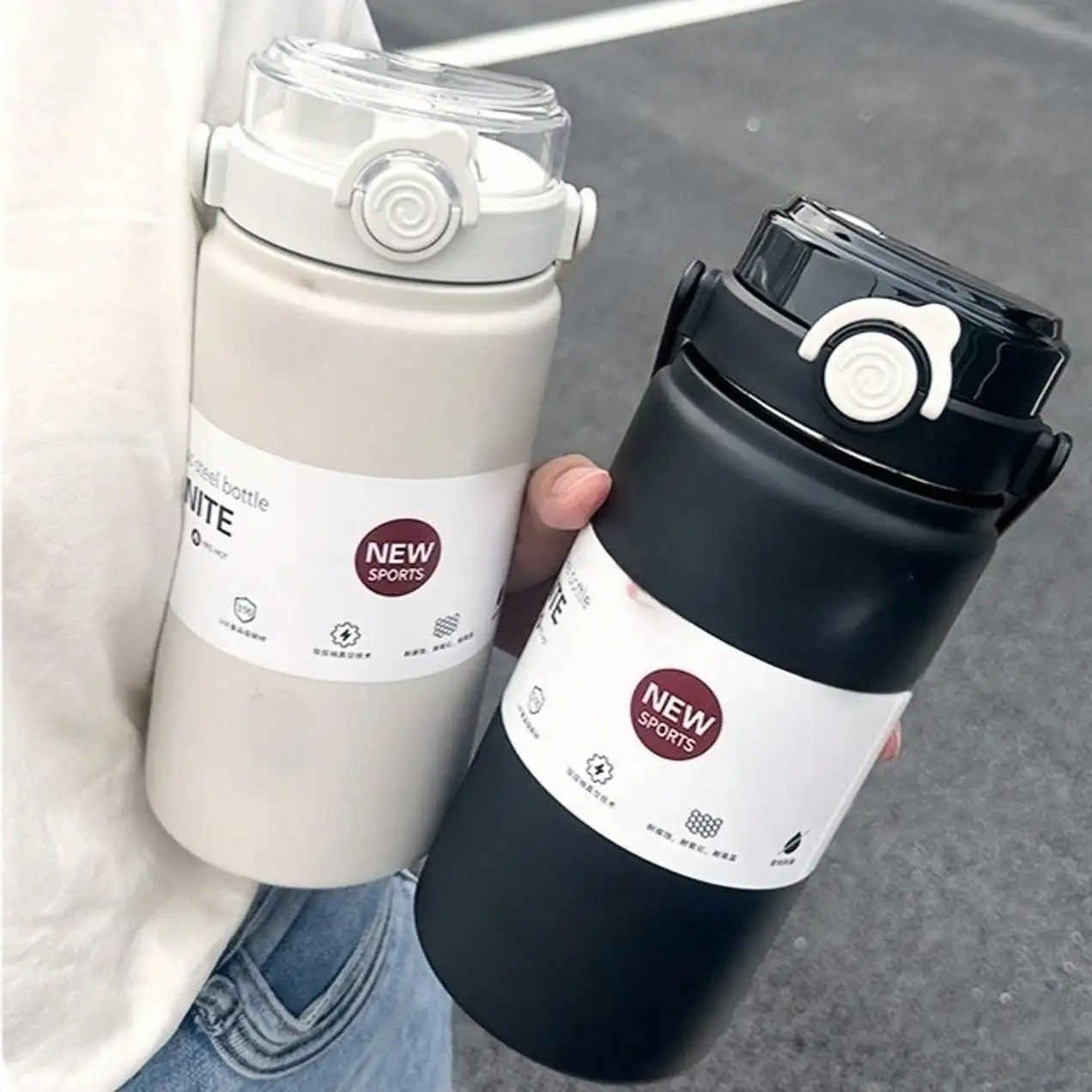 1PC Garrafa Térmica de Aço Inoxidável de 1000ML com Canudo, Garrafa a Vácuo para Escritório, Carro, Viagem, Camping e Presentes de Férias