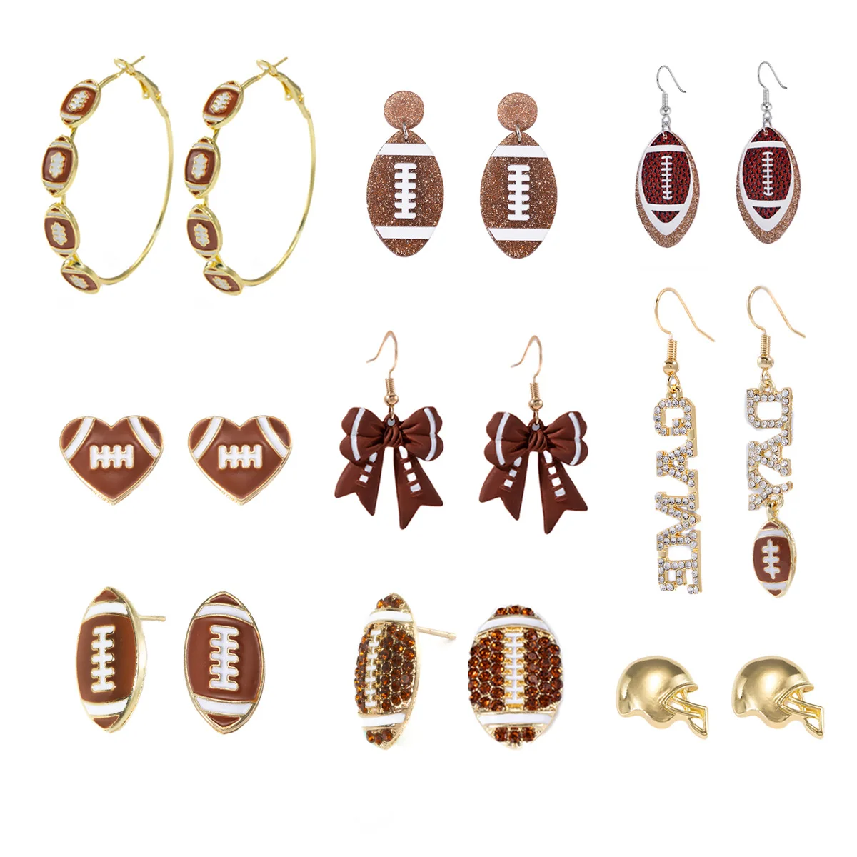 Cross border drip oil rugby earrings Super Bowl sports fashion high-end earrings niche accessories for women
