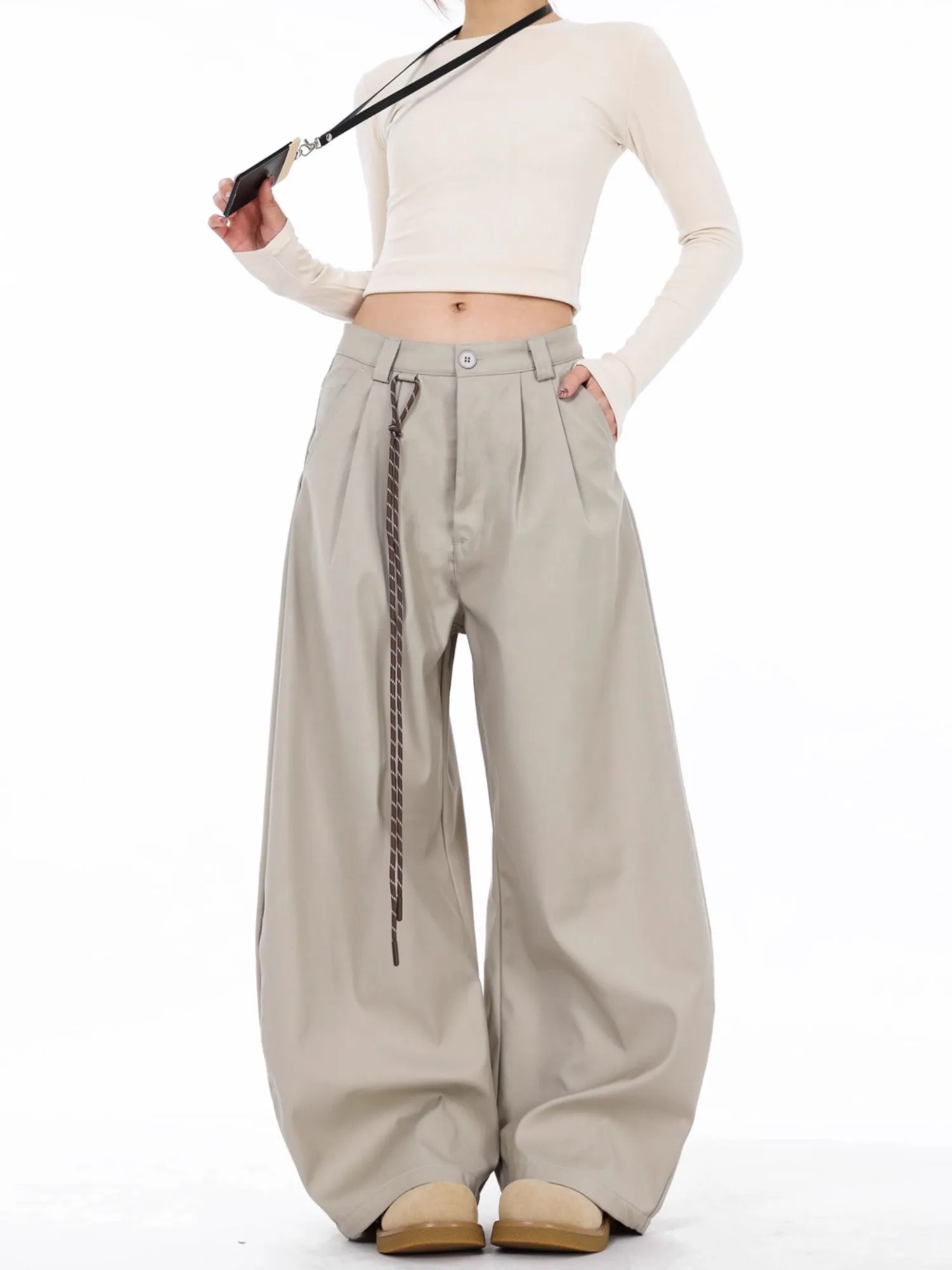 High Waist Women Suit Pants Straight Office Ladies Korean Fashion Trousers Casual Button Loose Female Black Pants New 2025