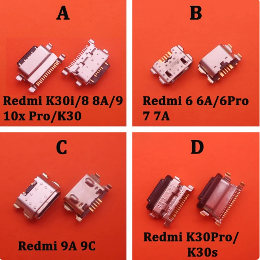 10pcs USB Charging Jack Connector For Xiaomi Redmi 6 6A 6Pro 7 7A 8 8A 9 9A 10X Pro K30 K30i K30Pro K30S K40 K40Pro Charger Port