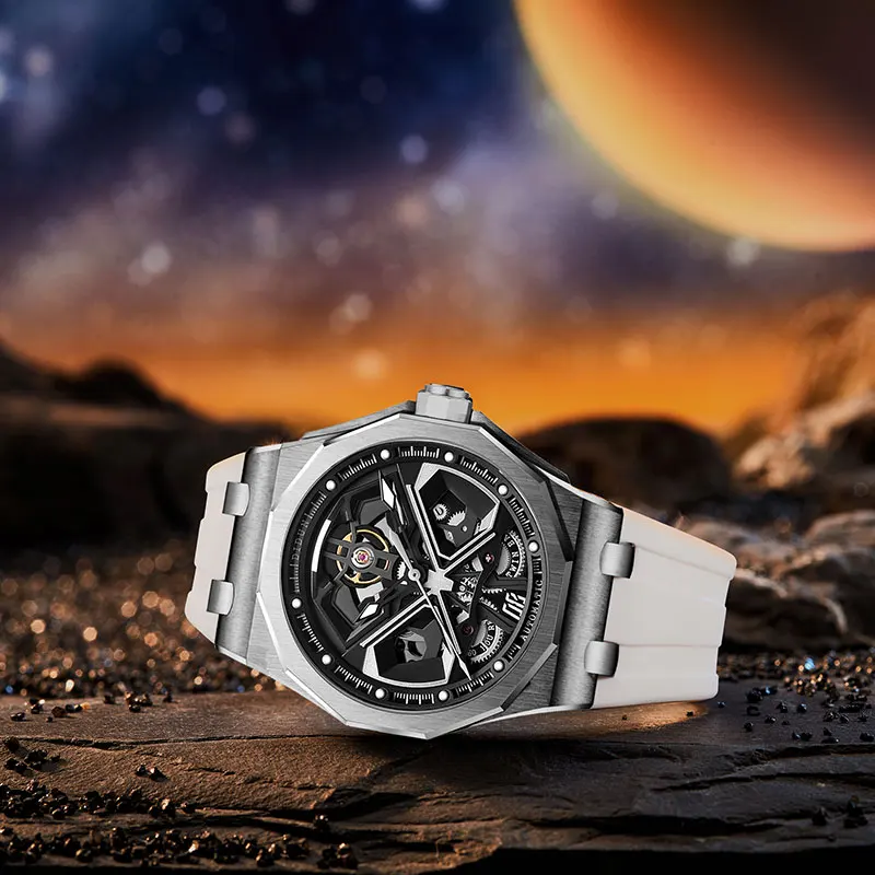 DIDUN ใหม่ผู้ชายอัตโนมัตินาฬิกาแบรนด์หรูผู้ชาย Skeleton Mechanical นาฬิกา Miyota 8215 การเคลื่อนไหวกันน้ํา 100M นาฬิกาข้อมือ