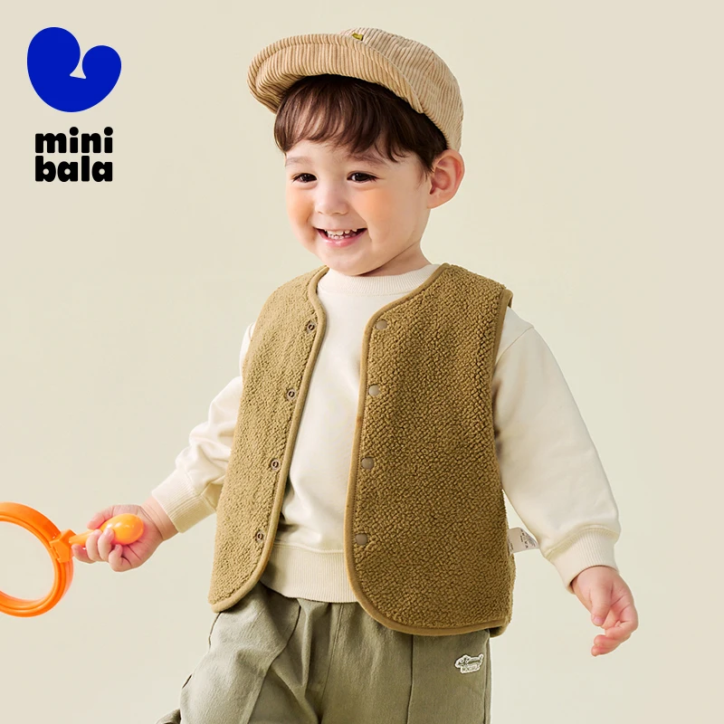 

Mini Bala Kids Vest 2025 Winter New Double Sided Plush Warm Sleeveless Jacket
