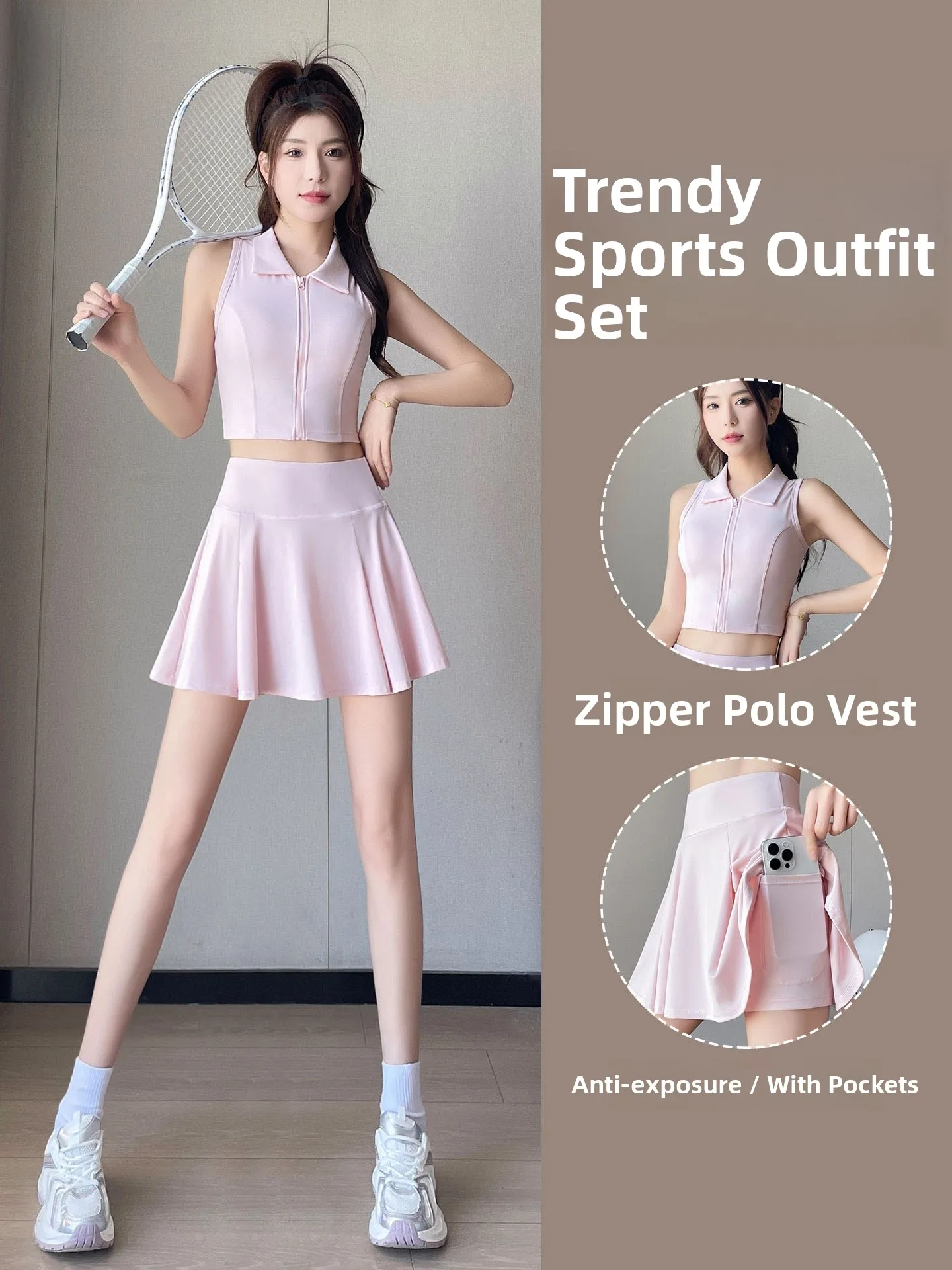 

Женский комплект одежды для йоги, летняя дышащая утягивающая теннисная юбка, спортивный жилет, юбка Fitn ort, двухсекционная нейлоновая спа-салон с высокой талией...