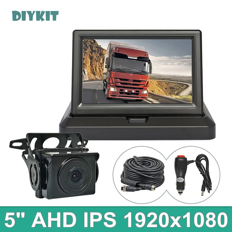 

DIYKIT 5inch Foldable AHD IPS Car Monitor Reverse Rear View Waterproof Starlight Night Vision Camera Backup for Car Bus Truck