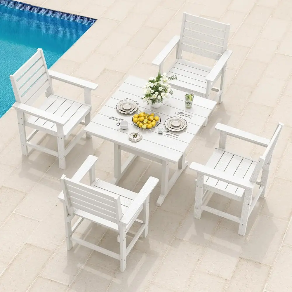 

White 5-Piece Outdoor Dining Set with 35 Table and 4 Chairs, Weather-Resistant for Patio, Garden, or Poolside