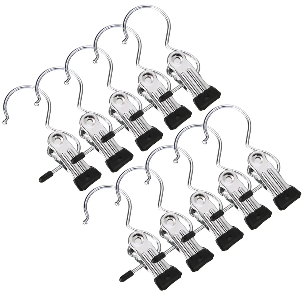 10pcs Portable Stainless Steel Hook Clothes Pin Shoe Pants Hanger Clips Travel Tools