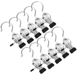 10pcs Portable Stainless Steel Hook Clothes Pin Shoe Pants Hanger Clips Travel Tools