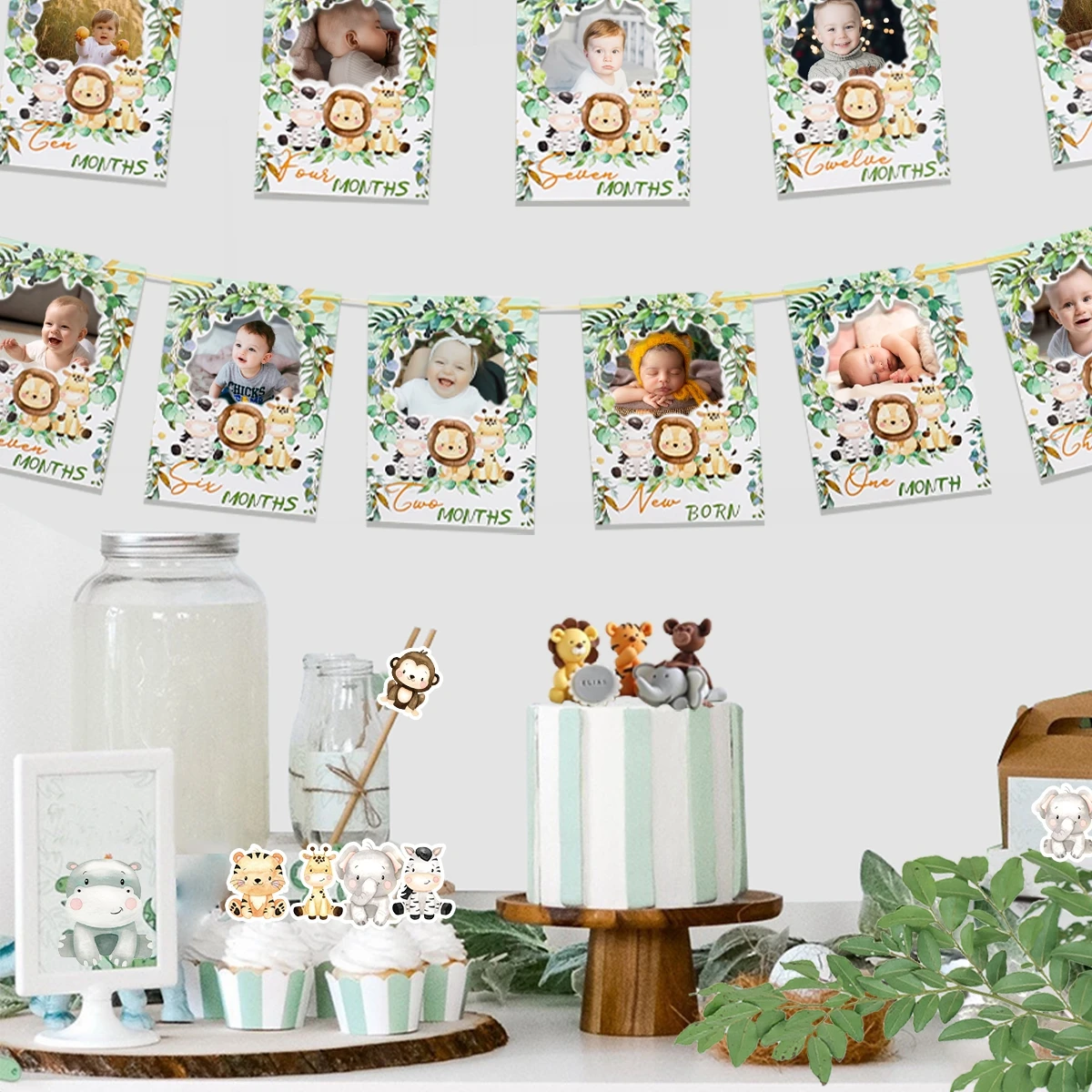 Jungle Animals Photo Banner Safari Birthday Party Decoration Wild One Birthday Party Supplies Jungle Themed Baby Shower Decor