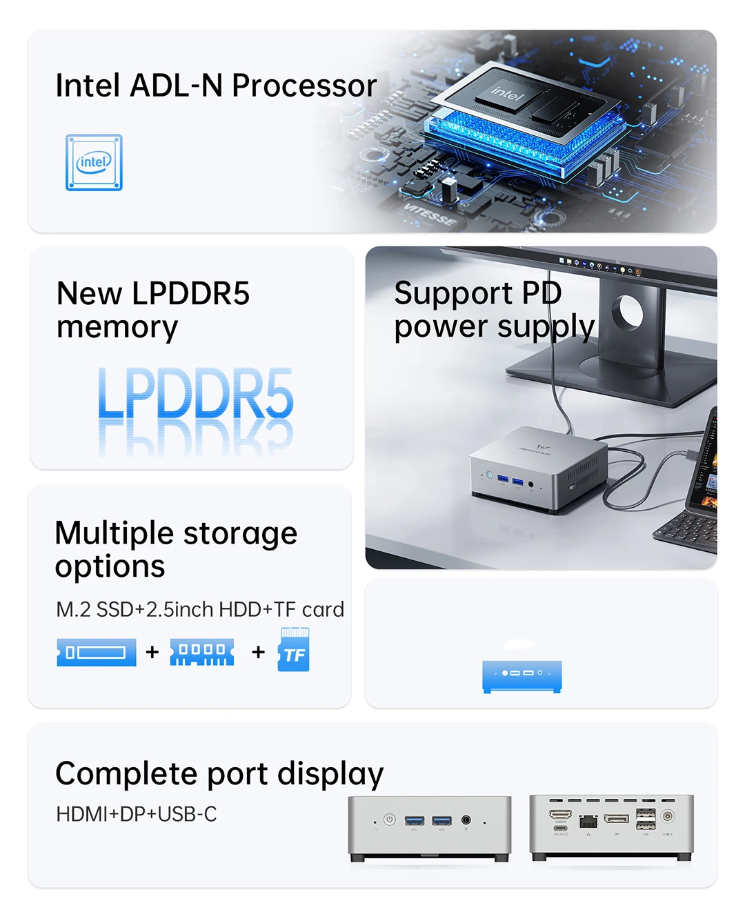 MINISFORUM UN100L Mini PC Intel N100 Office Mini PC LPDDR5 16G 512G SSD Computer Desktop Intel ADL-N 4 core Windows 11 PC Gamer