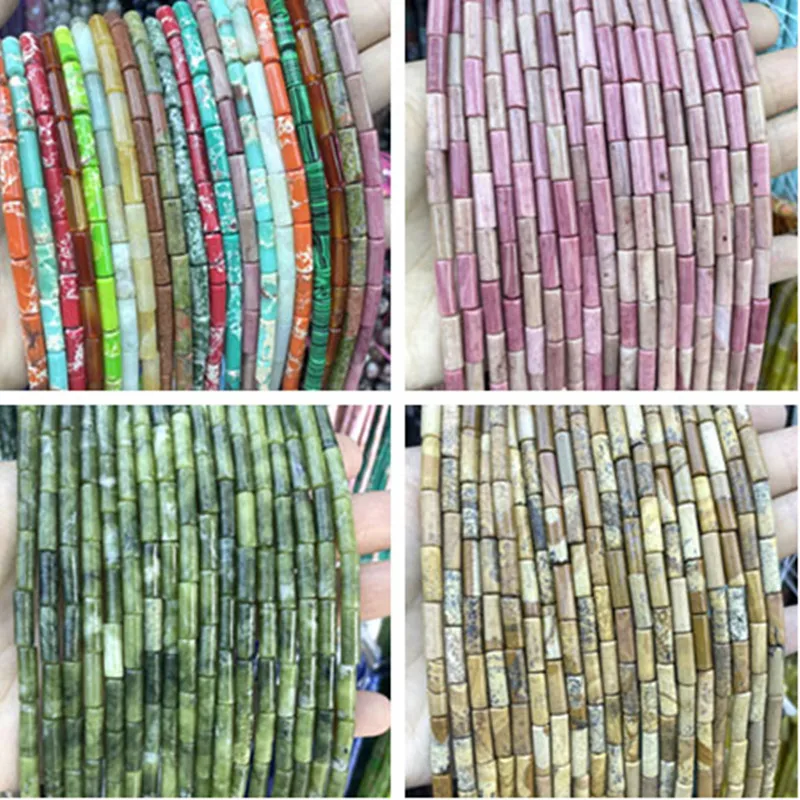 Natural Stone Cylinder Shape Quartz Jaspers Agates Amazonite Spacer Beads For Jewelry Making Diy Bracelet Handmade 4X13MM 7.5''