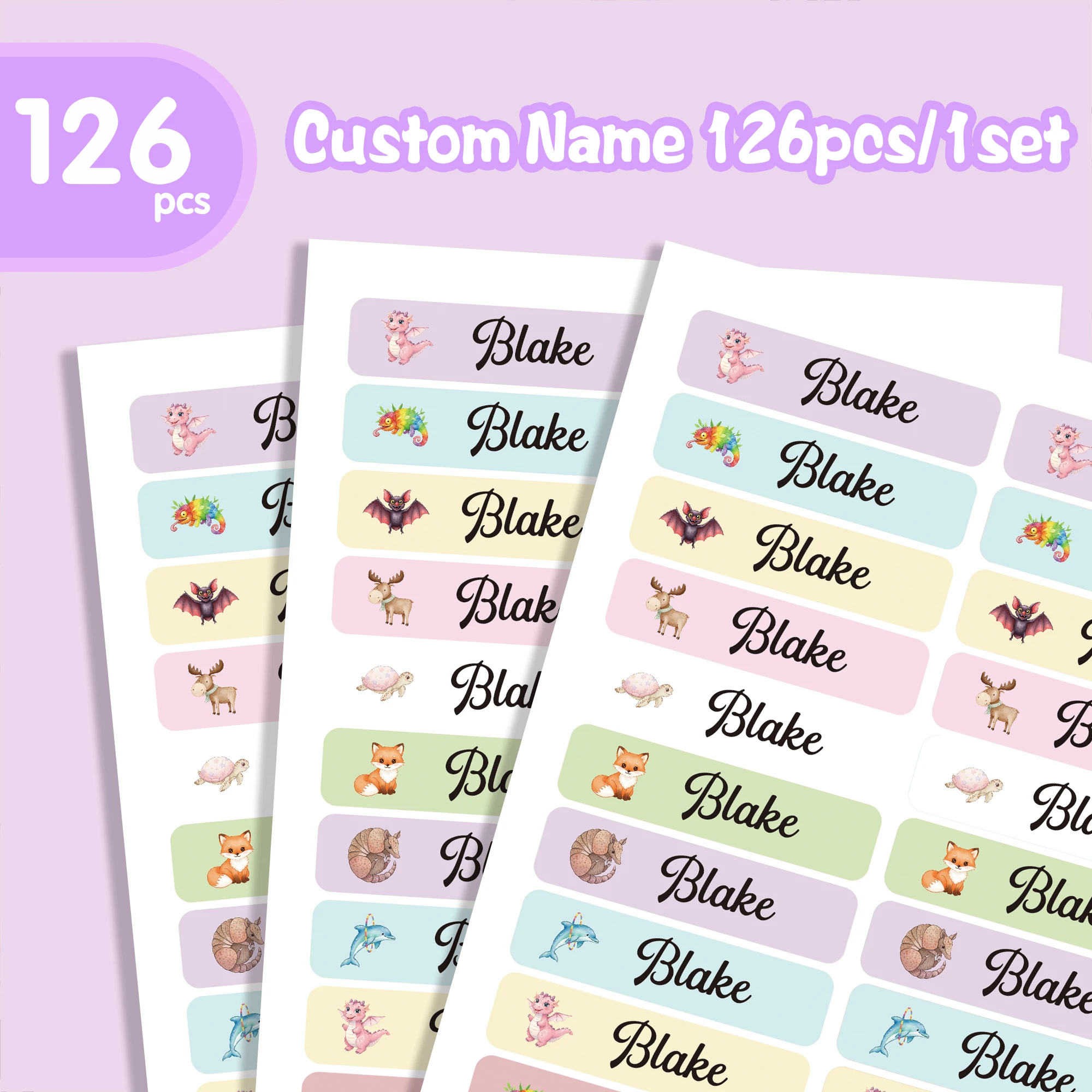84/126pcs animals Customizable Bottom Stickers Name Tag Personalized Tag Name Label Textbook Stickers School Supplies