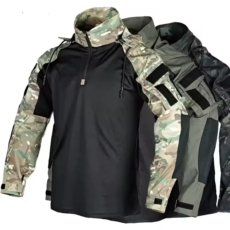 

Hiking Tactical Shirt Men Outdoor Breathable Detachable Hooded Camping Top Quick Drying Treking Fishing Military Combat Pullover