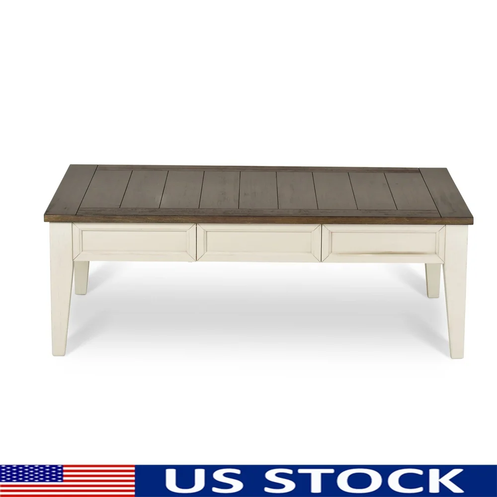 

Журнальный столик для хранения в фермерском доме с двумя ящиками. Прочные виниры из твердой древесины и манго. Винтажный дизайн для внутреннего использования.