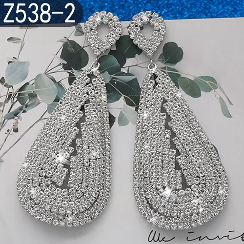 Damen AB Kristall Tropfen-Ohrringe Goldfarben Hohle Strass-Ohrhänger Hochzeit Party Braut Statement-Schmuck Geschenk – Detail 19