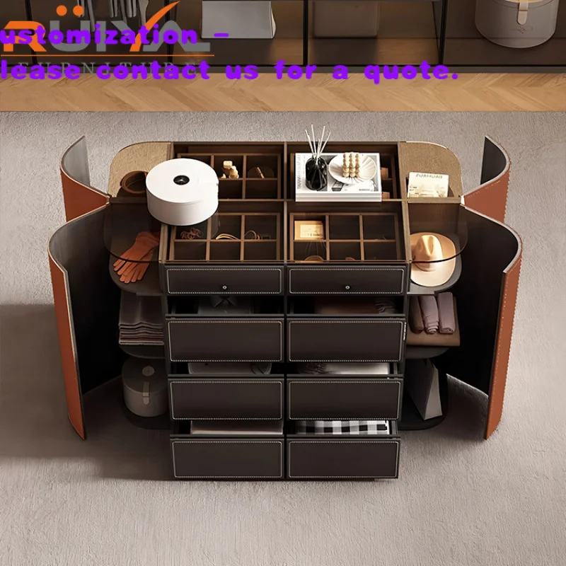 custom.Italian Luxury Modern Double-Sided Curved Jewelry Cabinet Simple Wooden Cloakroom Island Counter Bedroom Storage Display
