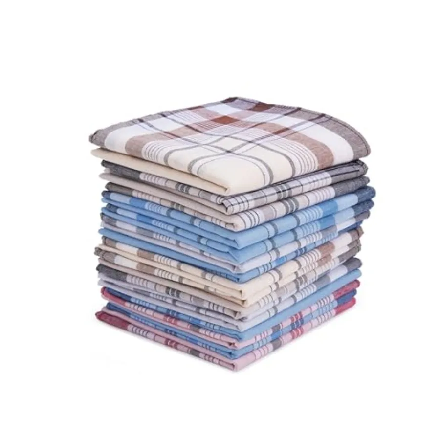 16 Pcs Mens Handkerchiefs Neat Stitching Cotton Handkerchiefs for Men with Picked Color Pattern Absorbent Breathable 16 Inch fo