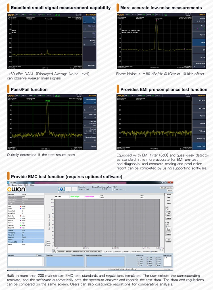 OWON-High Frequency Spectrum Analyzer XSA Series XSA805 810 815 Digital Spectrum Analyzer, 9 Inch LCD, 1Hz Resolution Bandwidth