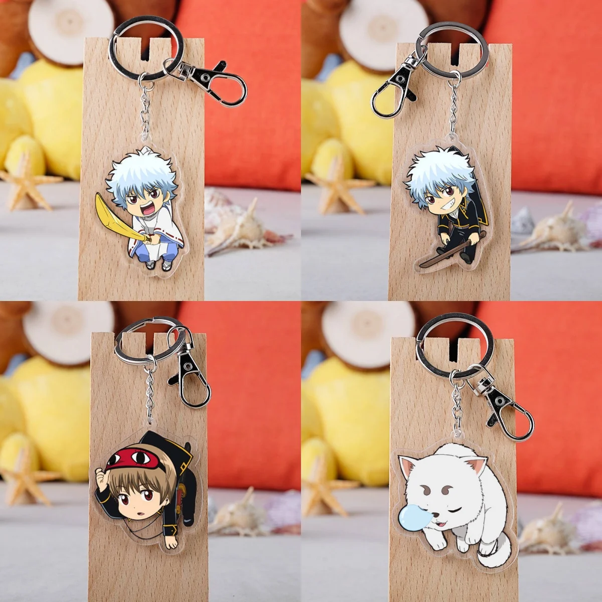 

New Anime GINTAMA Acrylic keychain accessaries Cartoon funny Bag Pendant Gift cute bag charm Keyring Friends Fans Gifts