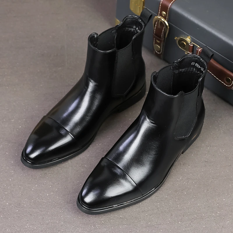 

Red Soled Chelsea Men Boots Business Pointed Slip on Men Boots Size 38-46 Men Shoes
