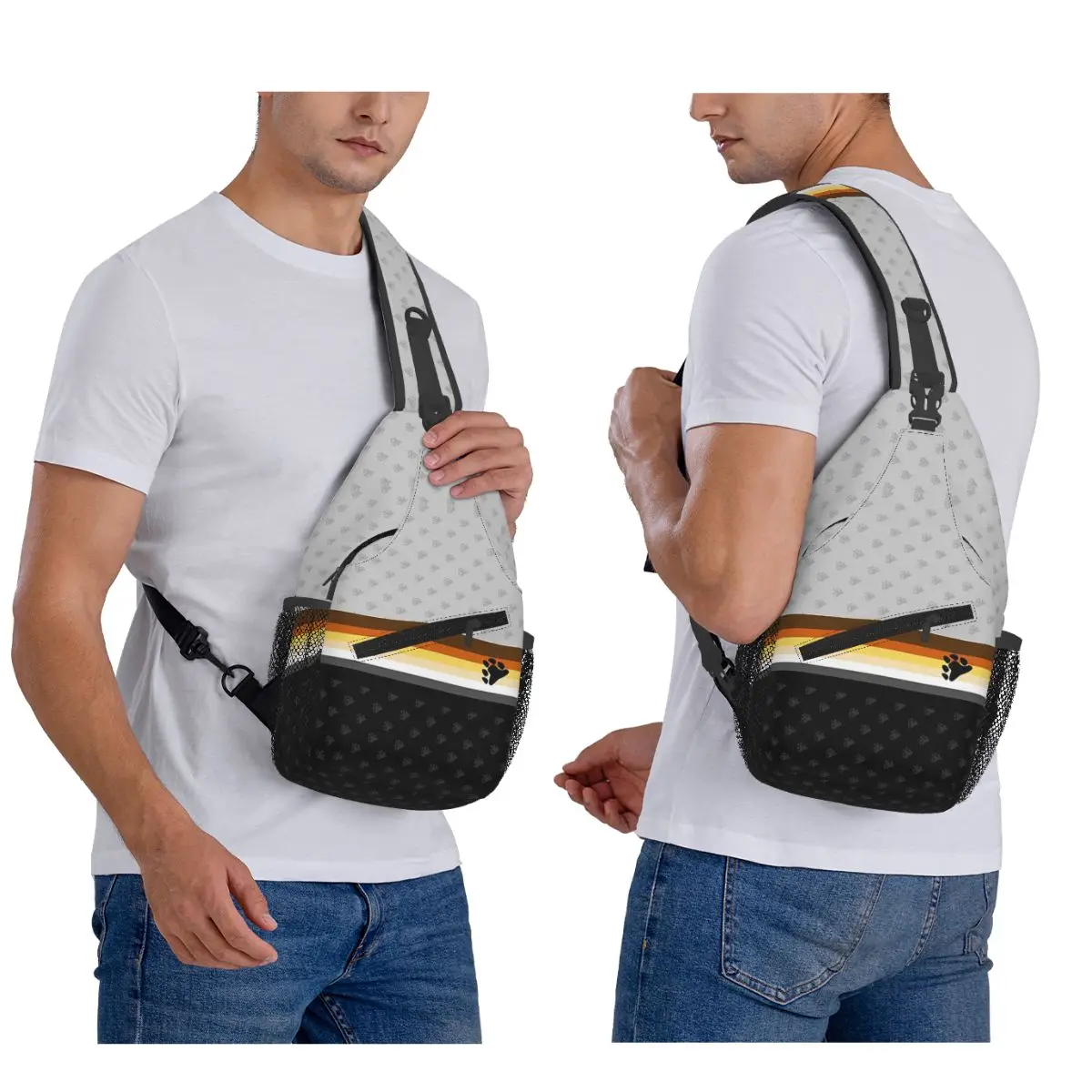 Mcmlxv Lgbt Gay Bear Pride Flag Stripe Pattern Chest Bag Men Sling Crossbody Backpack Chest Bag Hiking Daypack Shoulder Bag