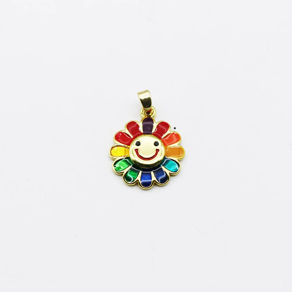 2-Pack Rainbow Smiley Sunflower Pendants DIY Beading Bracelet Necklace Cartoon Drip Oil Jewelry Charms view 6