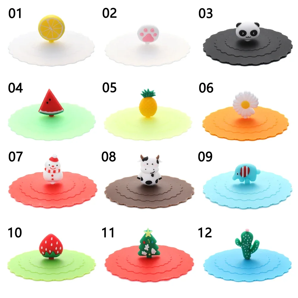 Useful Cartoon Silicone Cup Cute Cover Heat-resistant Leak Proof Sealed Lids Cap Reusable Dustproof Cup Cover Cup Accessories