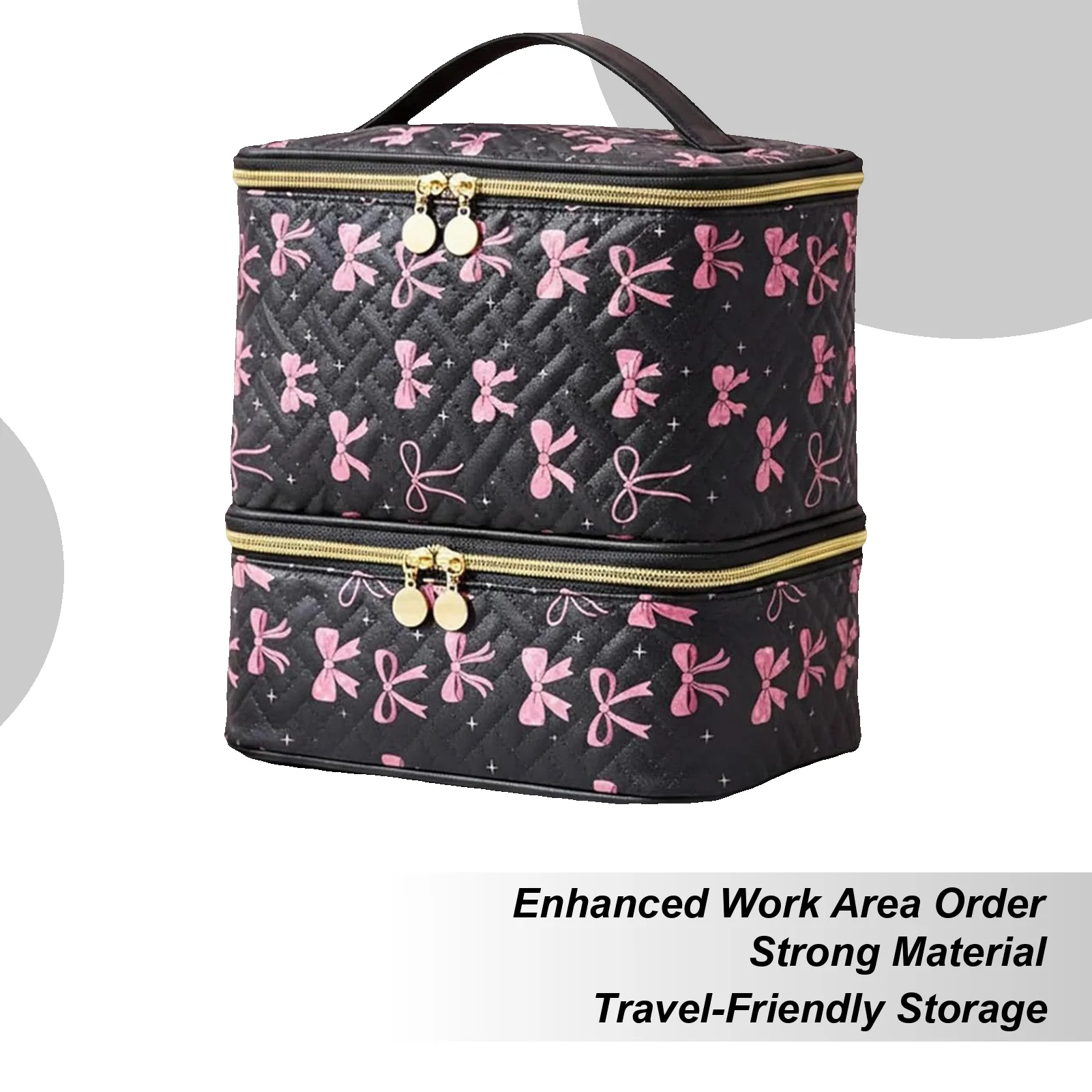 

Органайзер для косметики и маникюрных принадлежностей с черным бантом, портативный кейс большой вместимости для дома и путешествий