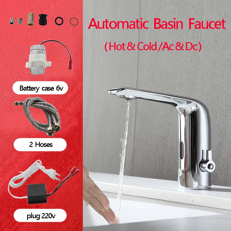 Bathroom sensor Faucet Full Brass Material AC 220 Voltage And DC 6 Voltage Including 2 Hoses