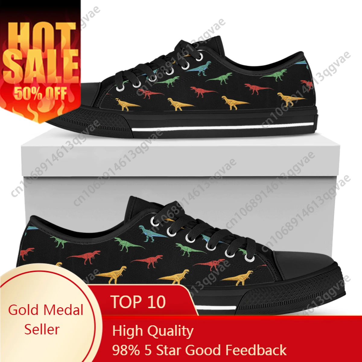 Colorful Cartoon T-Rex Low Top High Quality Sneakers Mens Womens Teenager Canvas Sneaker Couple Shoes Custom Personalized Shoe