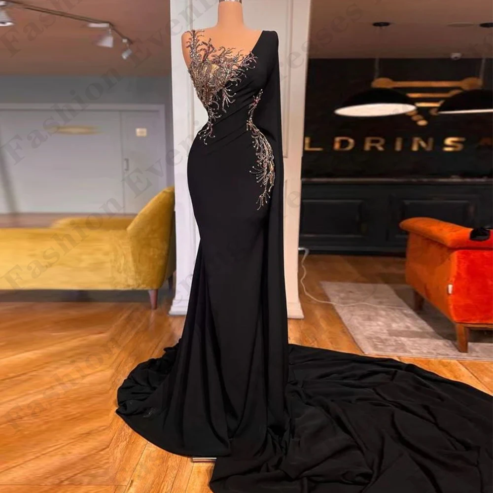 

Fascinating Simple Evening Dresses For Women Party Luxurious Applique Sexy One Shoulder Sleeve Beautiful Mopping Prom Gowns 2024