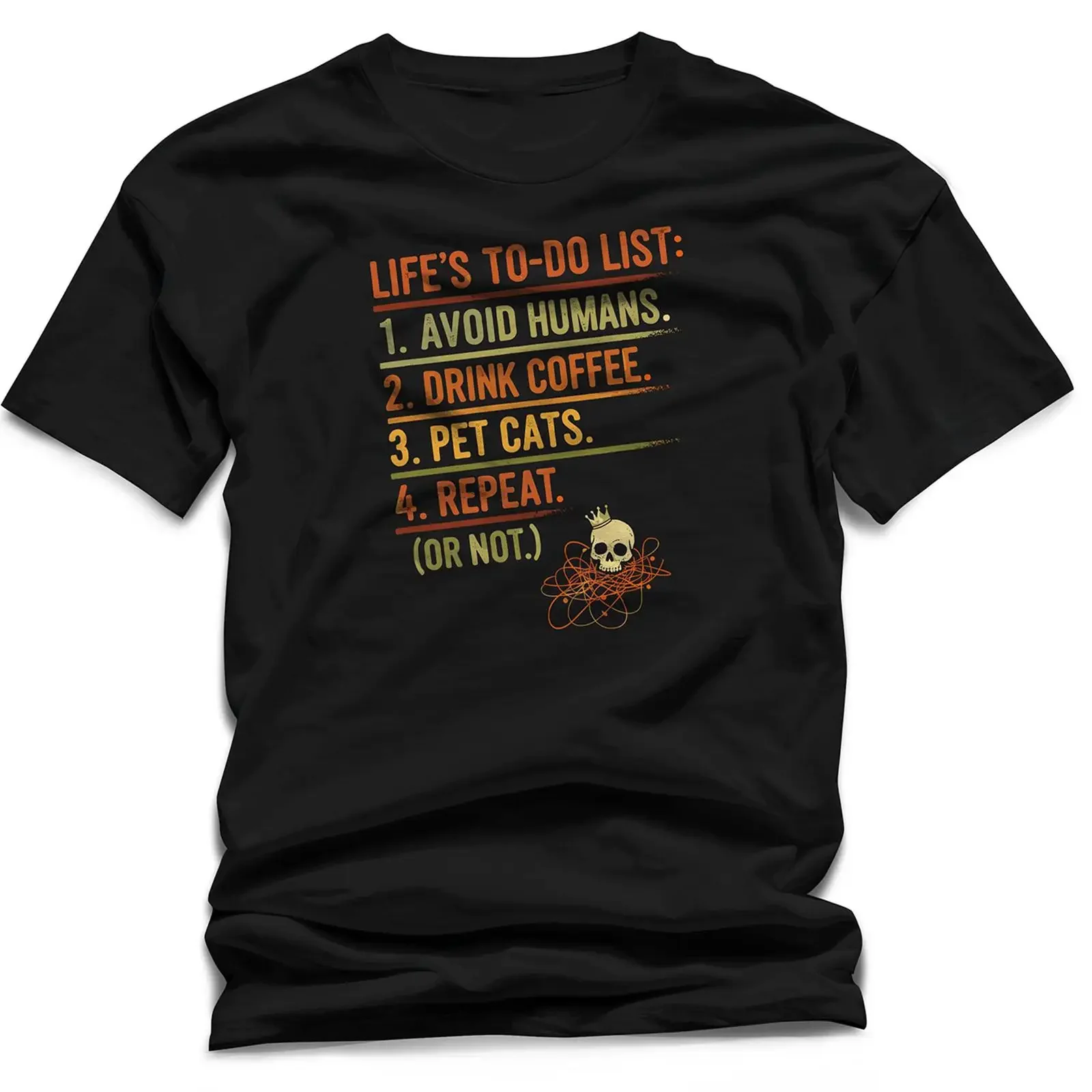 Introvert Life's To Do List T Shirt Avoid Humans Drink Coffee Pet Cats Funny Sarcastic for Cat Lover Fan  vintage Washed Unisex
