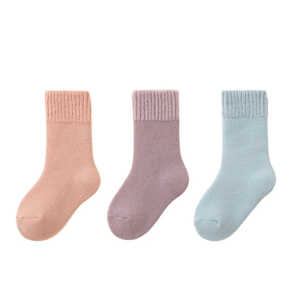 3 pairs New Children's Wool Socks Super Thicker Warm Winter Socks Against Cold Solid Color Anklets Socks for Toddlers