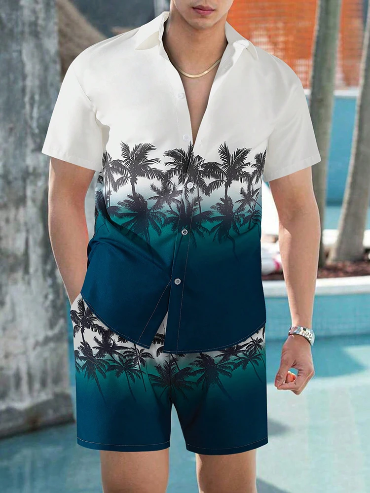 NEW Men's Hawaiian Short-sleeved Shirt And Beach Shorts Set Beach Resort Men's Casual Shirt Summer Everyday Men's Sports Shorts