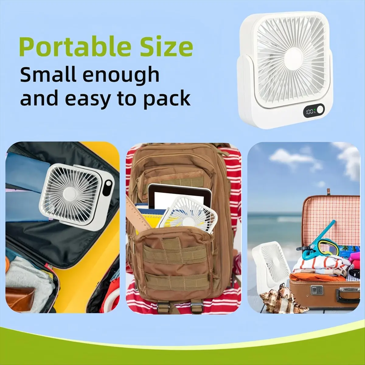 DT77 Portable Magnetic Fan for Cruise Ship with 5000mAh USB Rechargeable Battery for Travel Kitchen Office Stateroom White