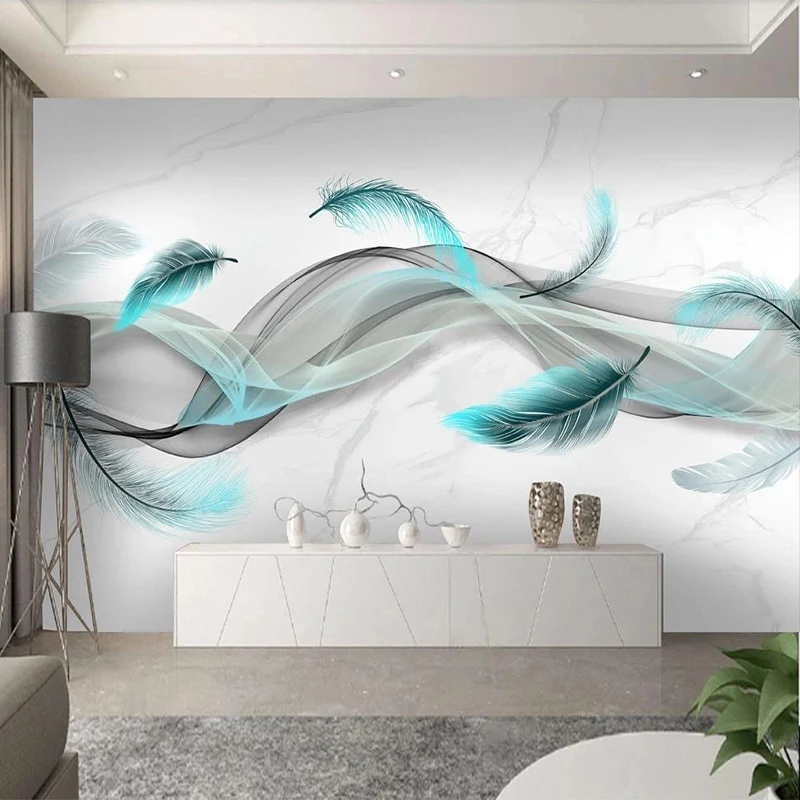 Custom Photo Wallpaper 3D Stereo Blue Feather Marble Mural Living Room TV Sofa Background Wall Decor Art Papel De Parede
