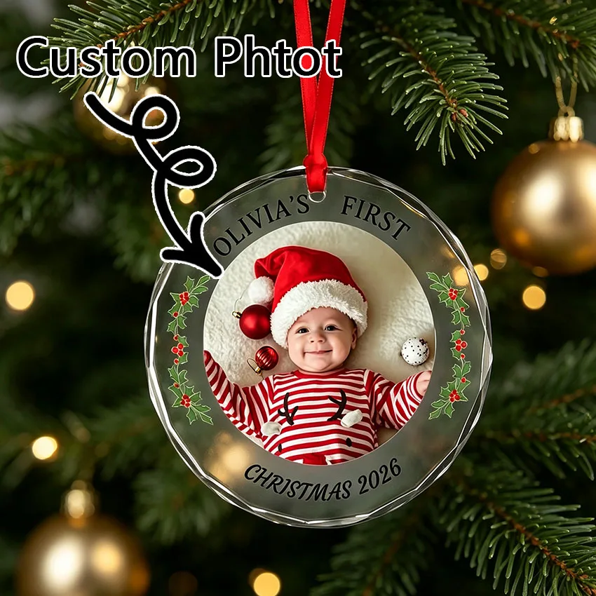 Personalized Custom Photo Round Crystal Ornaments, Customizable Picture Christmas Decorations, Holiday Party Decoration Pendants. Not Only a Striking Home Holiday Decoration, but Also a Perfect Holiday Gift or Party Favor to Give to Friends and Family, Preserving Beautiful Memories.