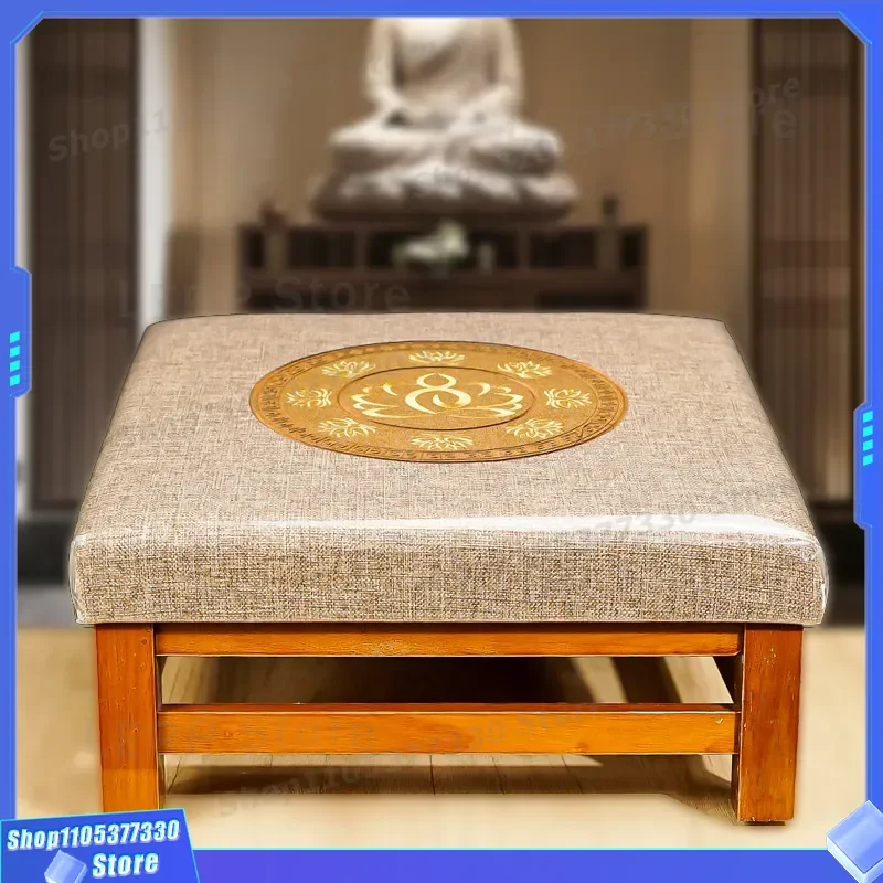 Solid Wood Prayer Stool Square Kneeling Pad for Buddha Temple Hall Meditation Futon Household Religious Worship Seat Cushion