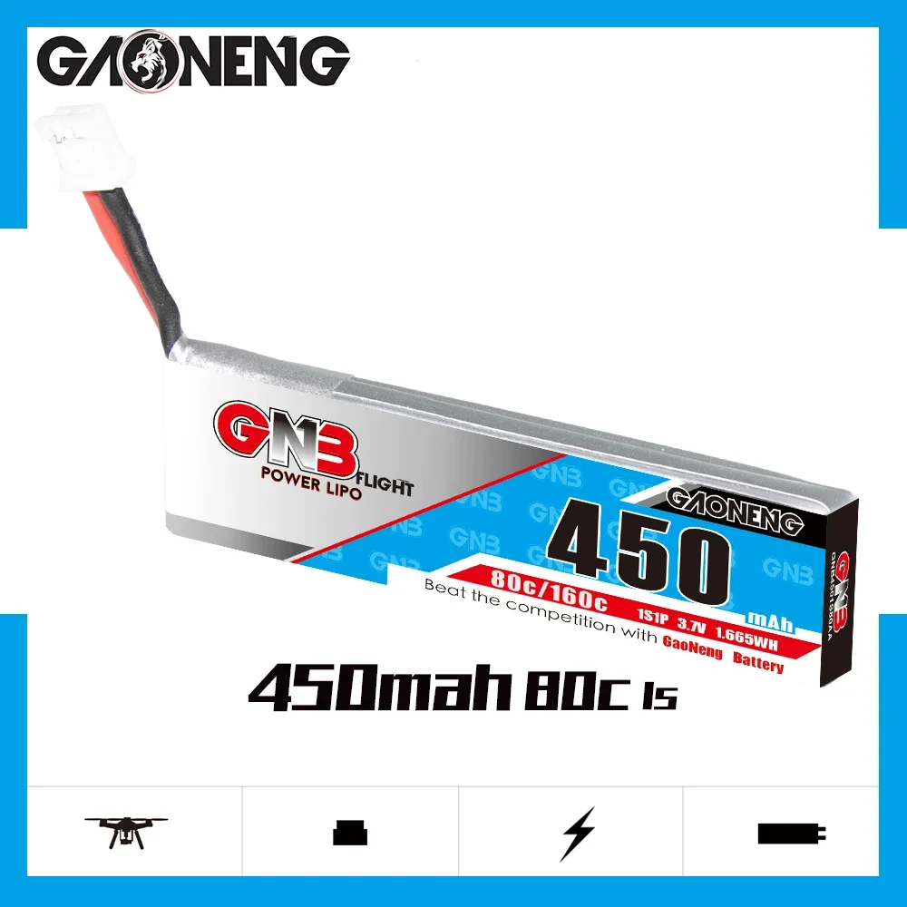 

GAONENG GNB 450mAh 1S 80C 160C 3.7V Cabled PH2.0 LiPo Battery BetaFPV Beta75X Happymodel Mobula6 Mobula7 Snapper Quadcopter