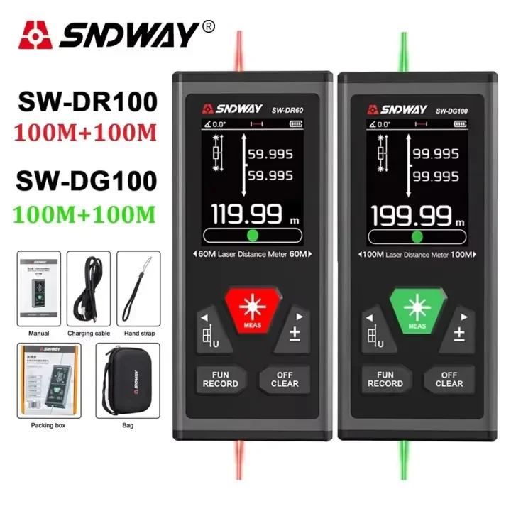 Latest SNDWAY SW-DR60 Dual Laser Distance Meter 60M 100M Bilateral Rangefinder Laser Tape Measure Bidirectional Range Finder Too