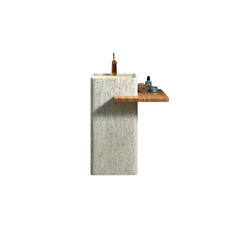 

Medieval travertine column basin integrated floor-to-ceiling designer square creative washing table with stainless steel table