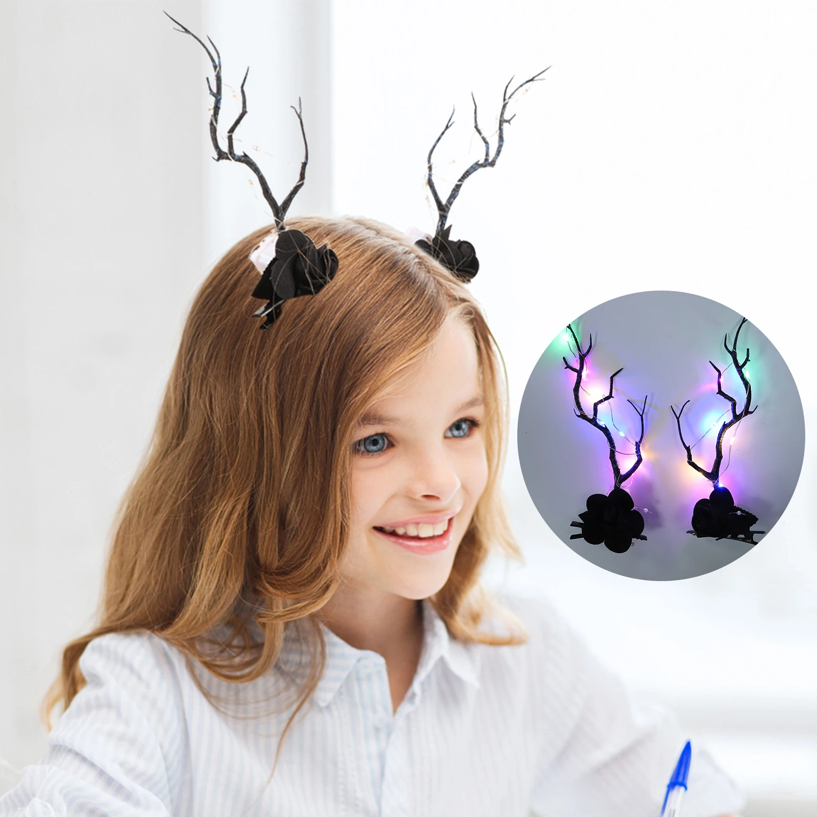 

1 Pair Glowingchristmas Hairpin Elk Antler Barrette Horns Headdress Festival Party Decor Hair Clip For Women Girls