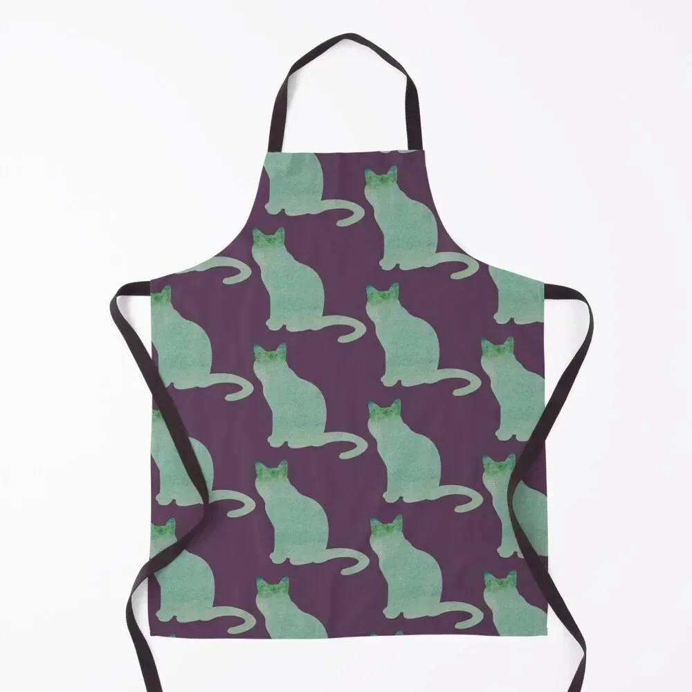 

Green Cat Watercolor Apron Kitchen Man Korean waterproof for women japanese style Apron