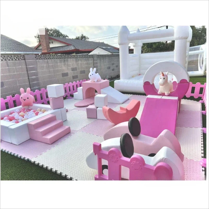 Soft game equipment set for children in white and pink playgrounds, for party rental