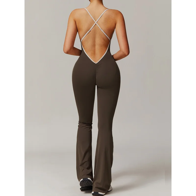 Women's High Waist Cross Back Bodysuit with Bellars Suit - Full-Body Tummy Control Jumpsuit, Solid Color Tight One-Piece for view 3