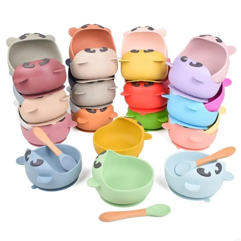 

E06F Silicone Baby Suction Bowl Non-Slip Children Dinner Plate Infant Feeding Dish Newborn Tableware