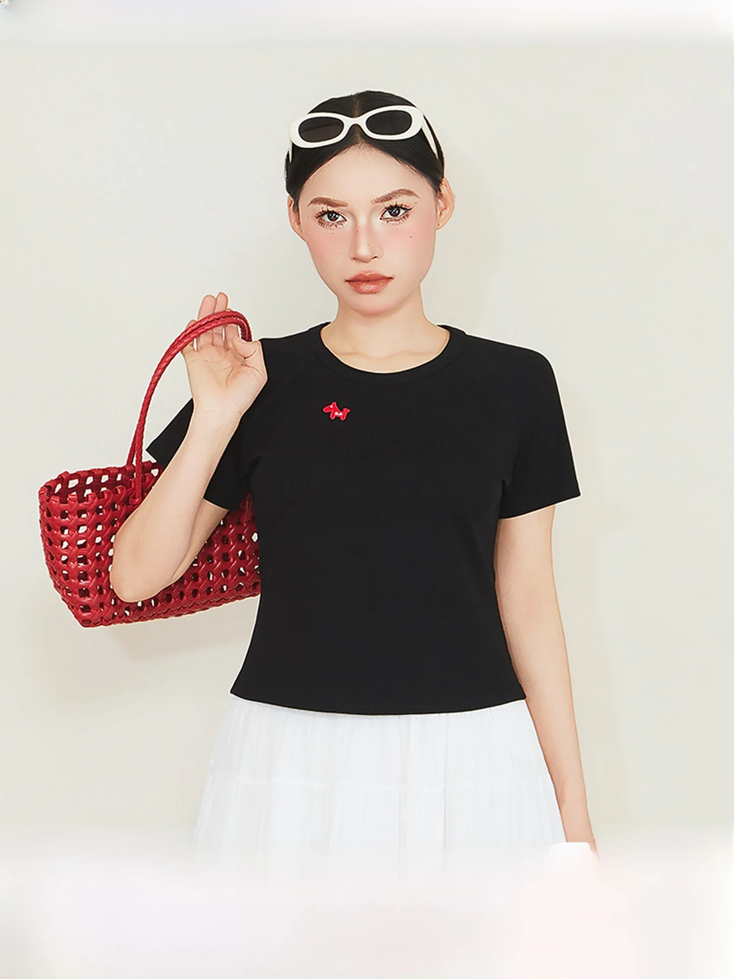 

plus Size Women's Short Sleeve round Neck T-Shirt Slimming Versatile Korean Style Commute Casual High Waist Spring Summer