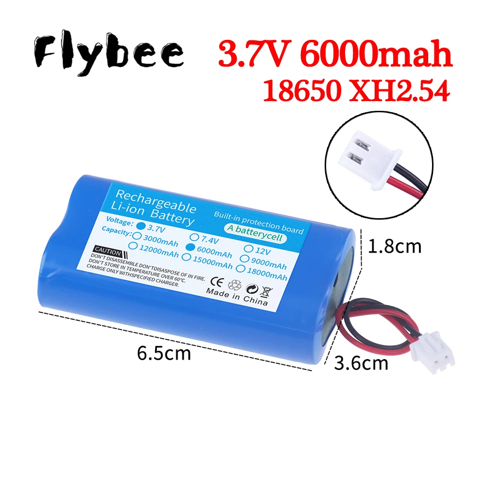 3.7V 6000mAh Lithium Battery 18650 Rechargeable Battery For Fishing LED Light Bluetooth Speaker XH2.54-2P Plug