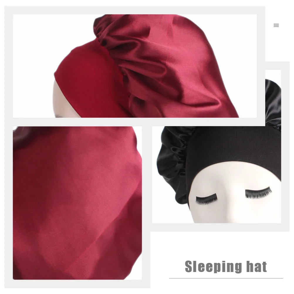

2Pcs Hair Care Sleep Hats Elastic Wide Brim Comfortable Women Chemo Bonnets Soft Polyester Hair Loss Caps