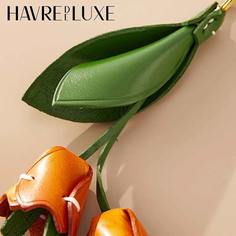 Cowhide tulip flower bag charm for women's bags leather exquisite high quality keychain decoration luxury bag accessories